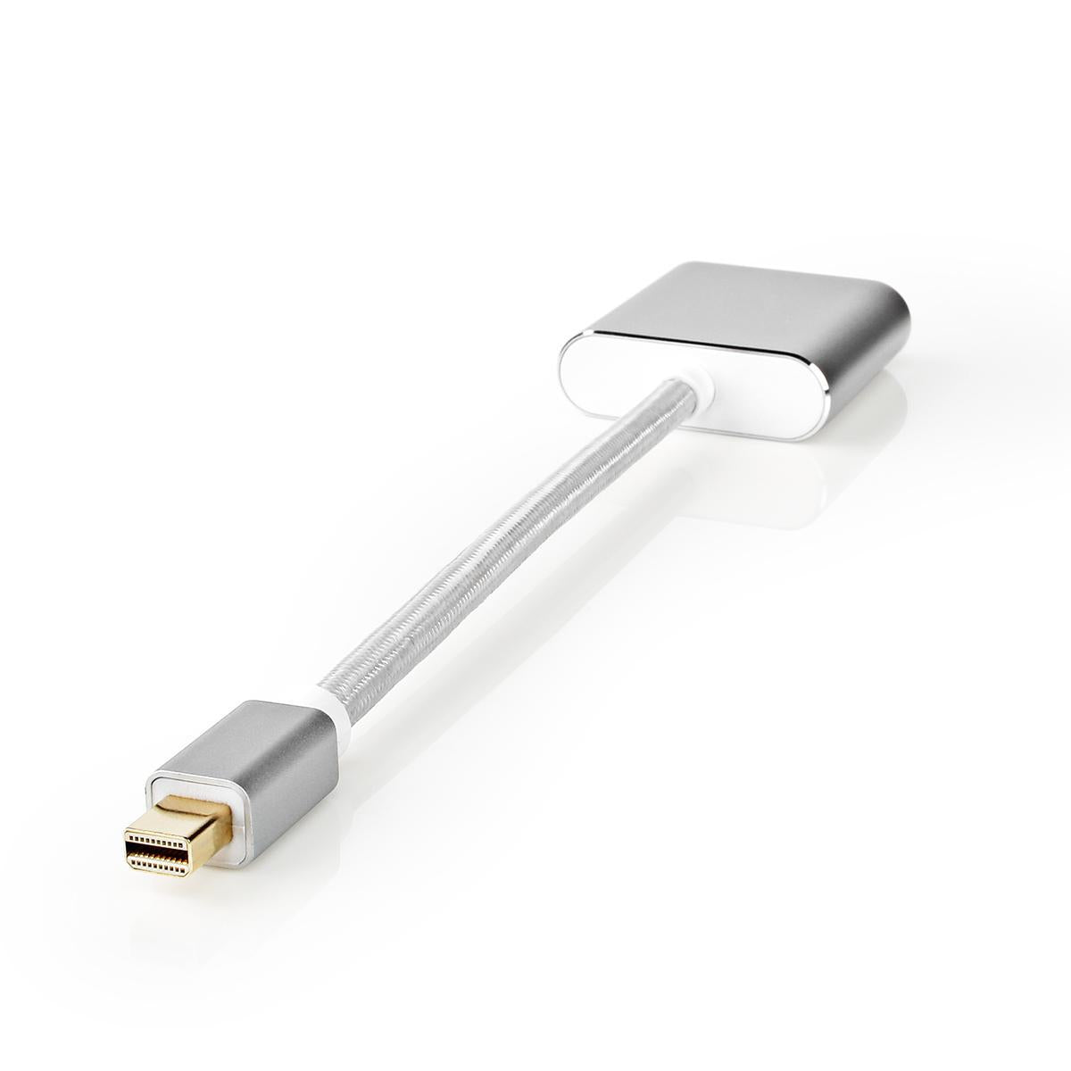 Mini Displayport Cable | DisplayPort 1.2 | Mini DisplayPort Male | DVI-D 24+1-Pin Female | 21.6 Gbps | Gold Plated | 0.20 m | Round | Braided | Silver | Carton with covered window