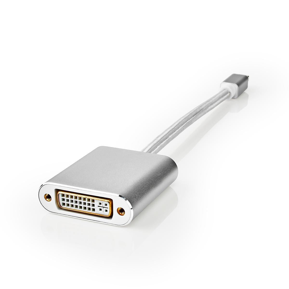 Mini Displayport Cable | DisplayPort 1.2 | Mini DisplayPort Male | DVI-D 24+1-Pin Female | 21.6 Gbps | Gold Plated | 0.20 m | Round | Braided | Silver | Carton with covered window