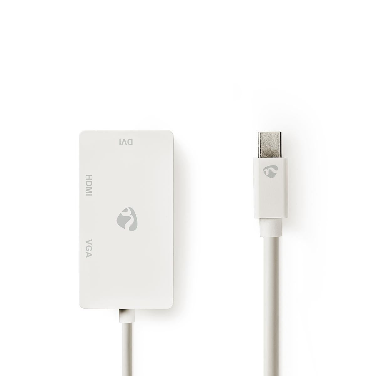 Mini Displayport Cable | DisplayPort 1.2 | Mini DisplayPort Male | DVI-D 24+1-Pin Female / HDMI™ input / VGA female 15p | 21.6 Gbps | Nickel Plated | 0.20 m | Round | PVC | White | Plastic bag