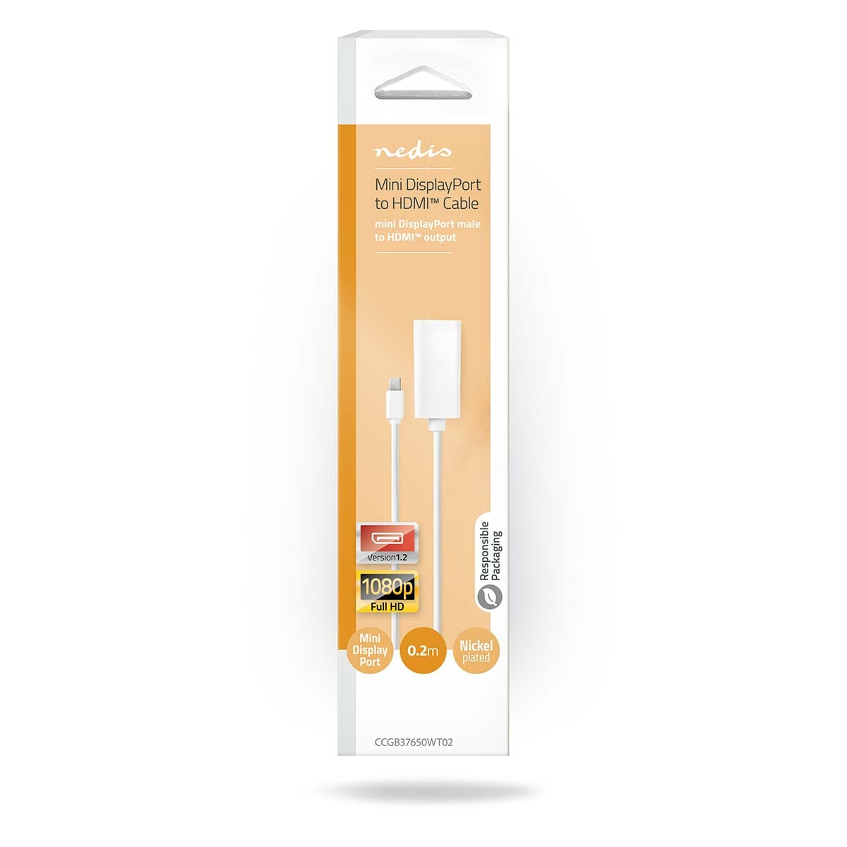 Mini Displayport Cable | DisplayPort 1.2 | Mini DisplayPort Male | HDMI™ Output | 21.6 Gbps | Nickel Plated | 0.20 m | Round | PVC | White | Box