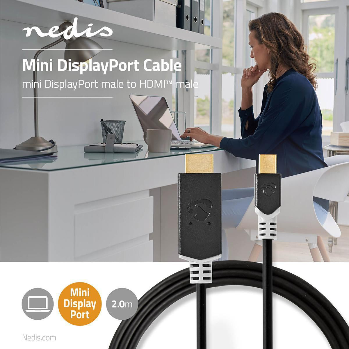 Mini Displayport Cable | DisplayPort 1.4 | Mini DisplayPort Male | HDMI™ Connector | 48 Gbps | Gold Plated | 2.00 m | Round | PVC | Anthracite | Cardboard box with window