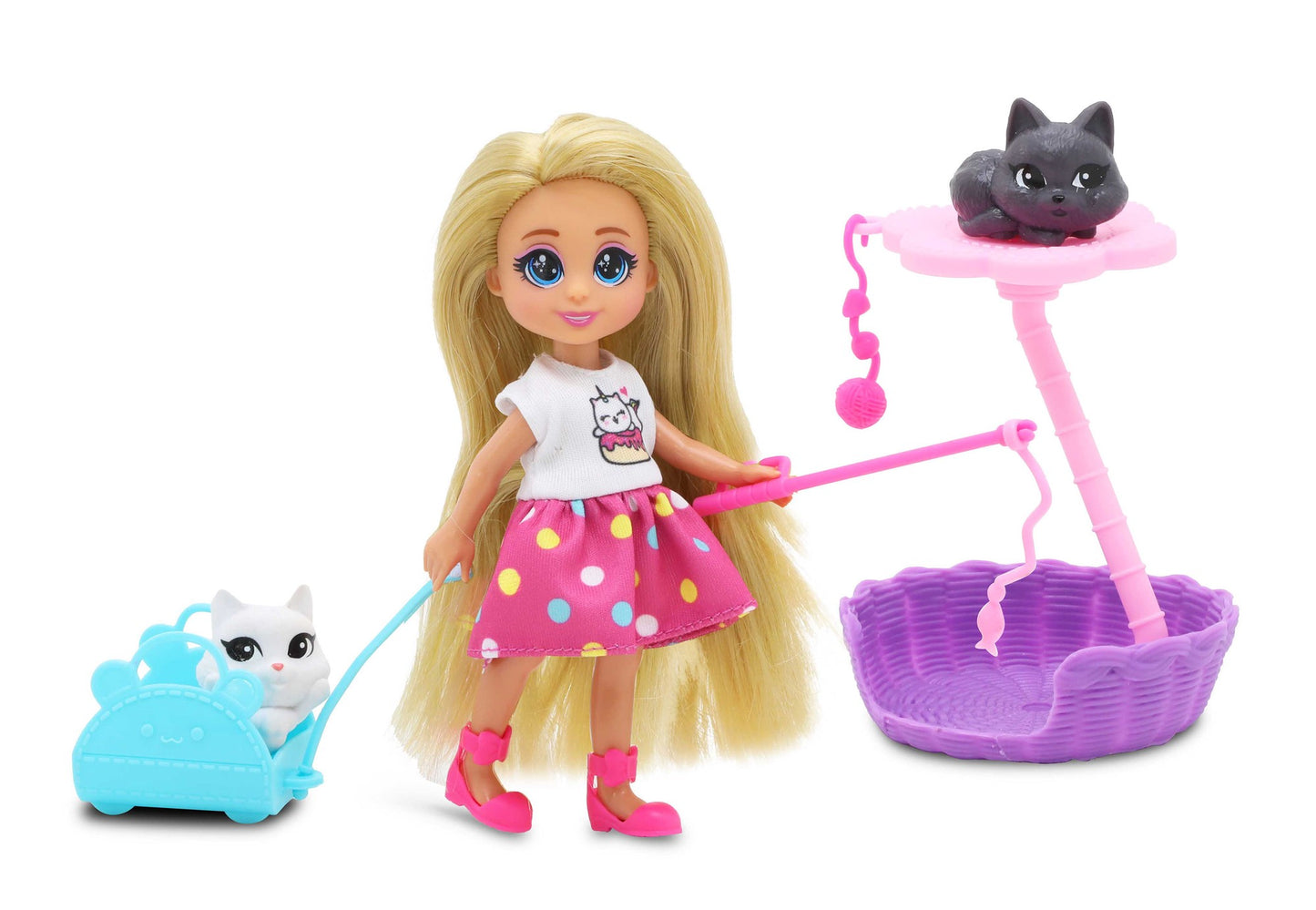 Mini Doll with Kittens Set – Includes Climbing Tree & Carrier
