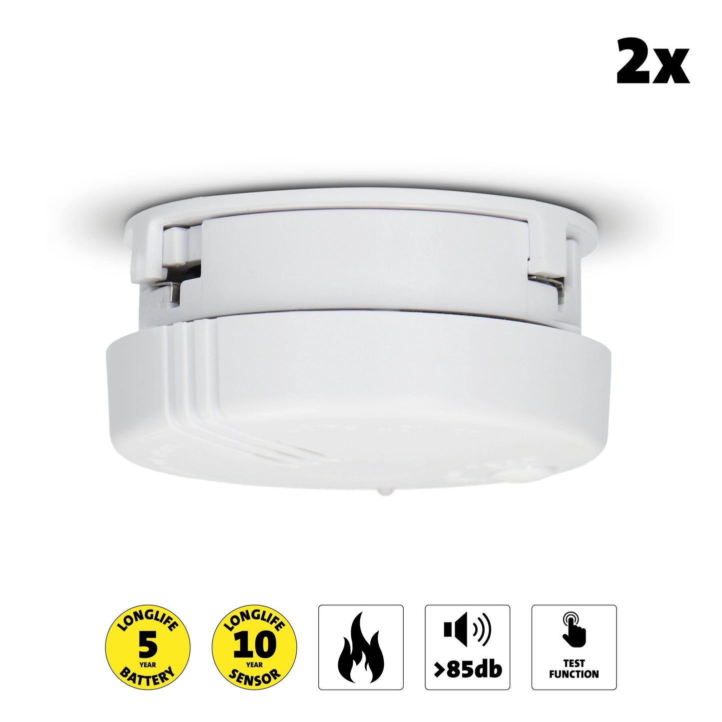 Mini Smoke Detector 2-Pack, 5-Year Battery Life