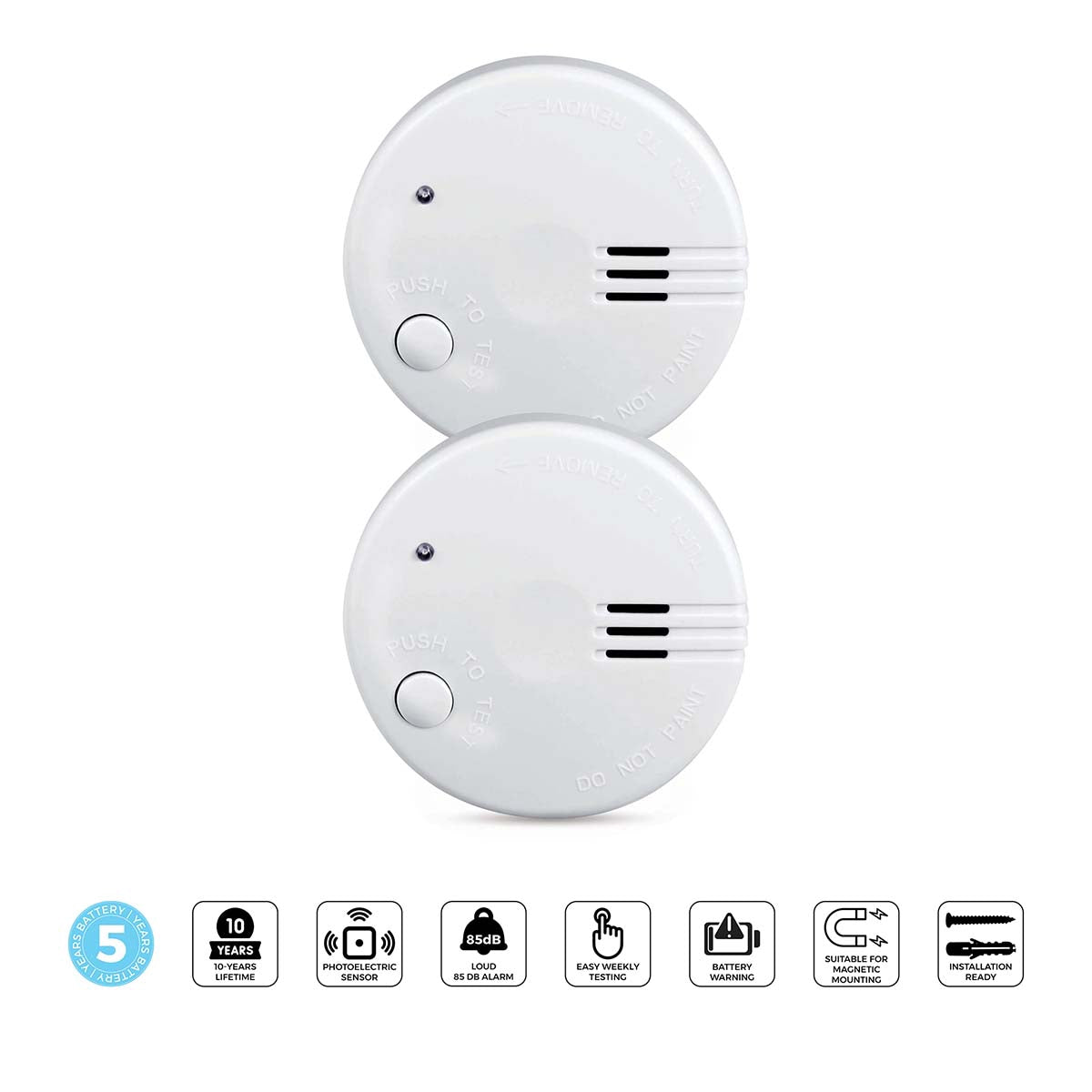 Mini Smoke Detector, 5-Year Battery, 2-Pack, White