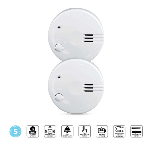 Mini Smoke Detector, 5-Year Battery, 2-Pack, White
