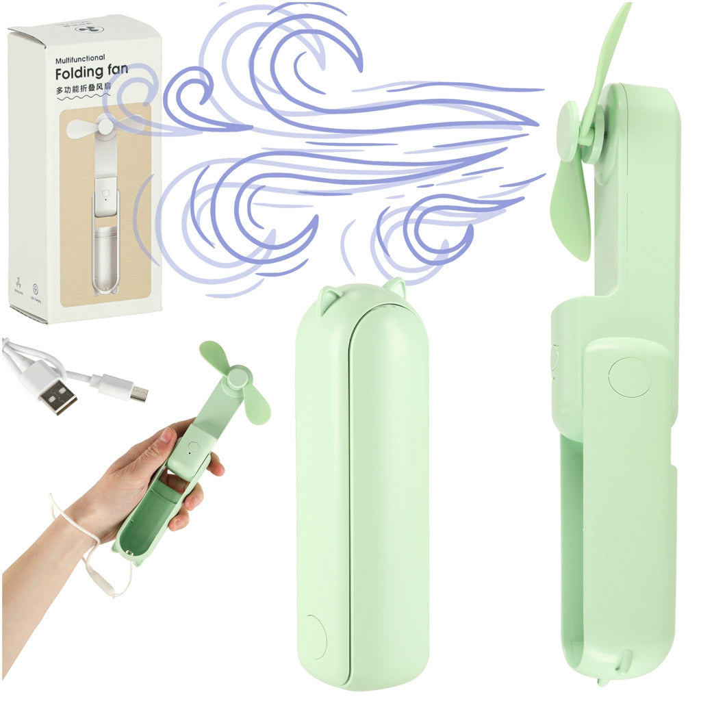 Mini hand fan foldable USB green