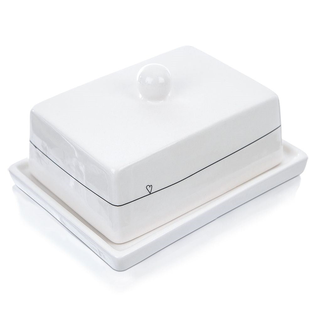 Minimalist White Butter Changer with Handle and Ceramic