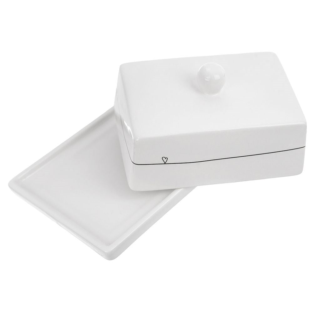 Minimalist White Butter Changer with Handle and Ceramic