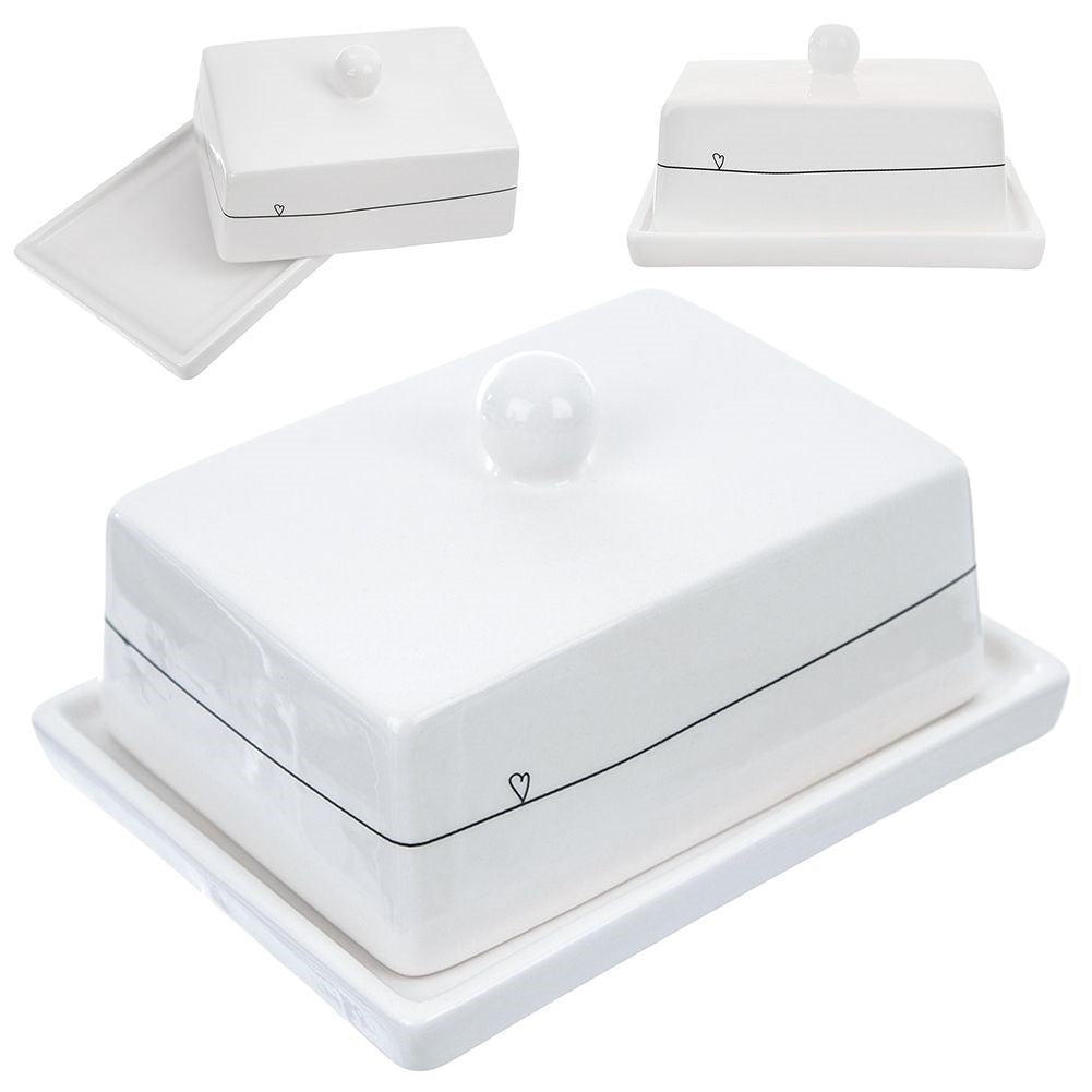 Minimalist White Butter Changer with Handle and Ceramic