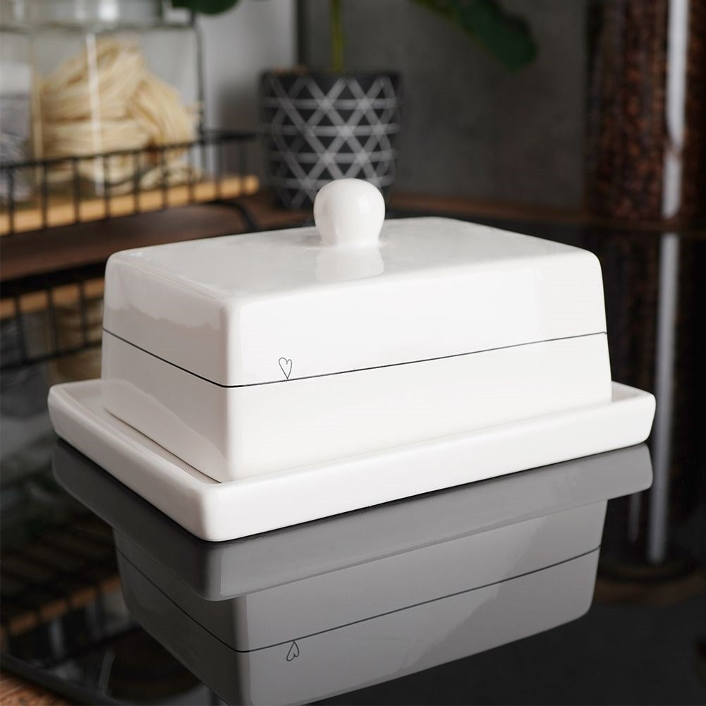Minimalist White Butter Changer with Handle and Ceramic