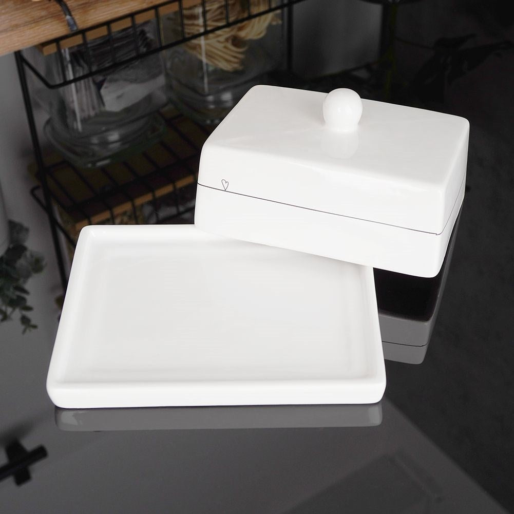 Minimalist White Butter Changer with Handle and Ceramic