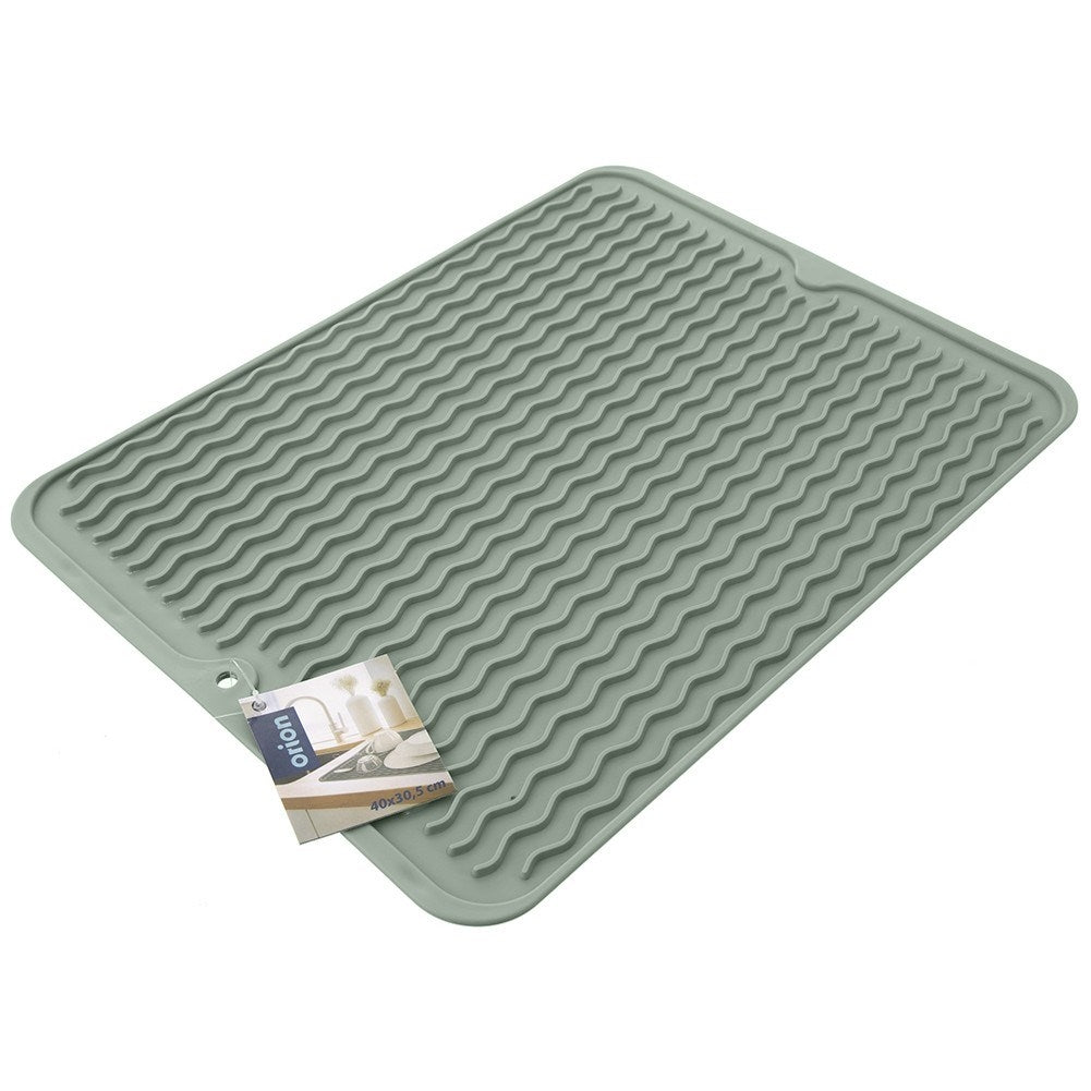 Mint green drying mat for dishes with profiled grooves