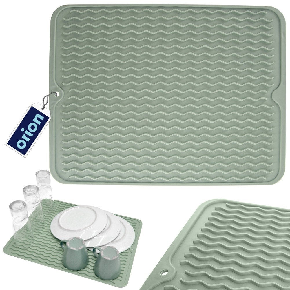 Mint green drying mat for dishes with profiled grooves