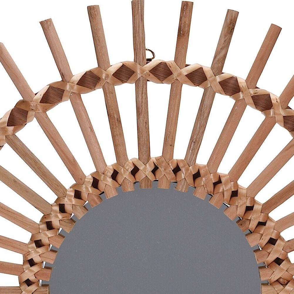 Mirror in wooden frame for Boho style wall hanging