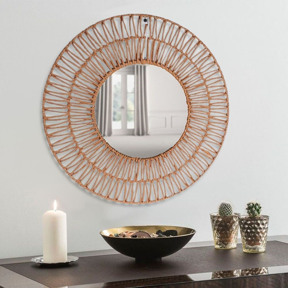 Mirror with Braided Gray Paper Frame for Wall Hanging