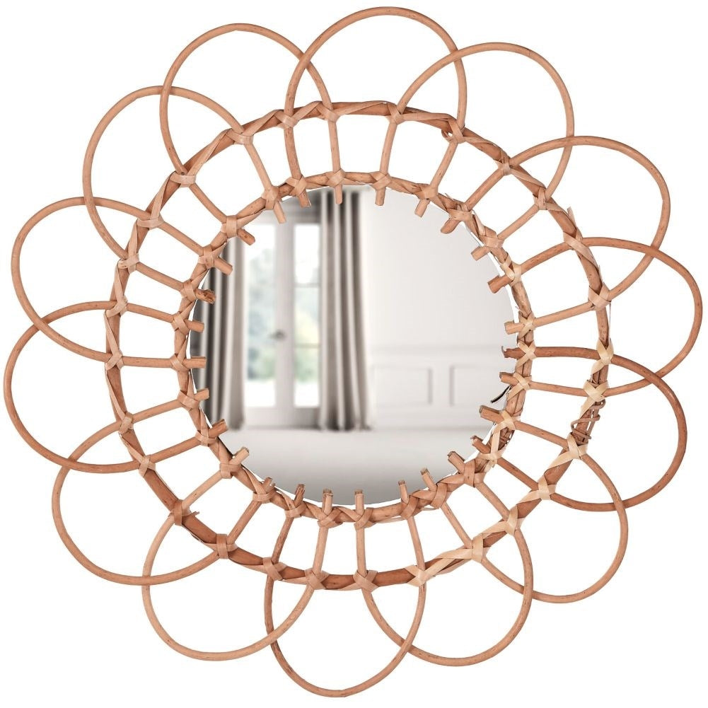 Mirror with Wicker Basket Frame for Boho Wall Hanging