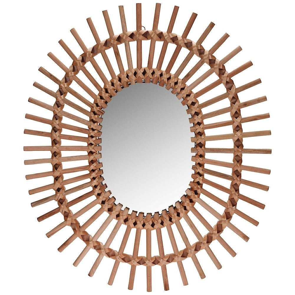 Mirror with Wooden Frame for Boho Style Wall Hanging