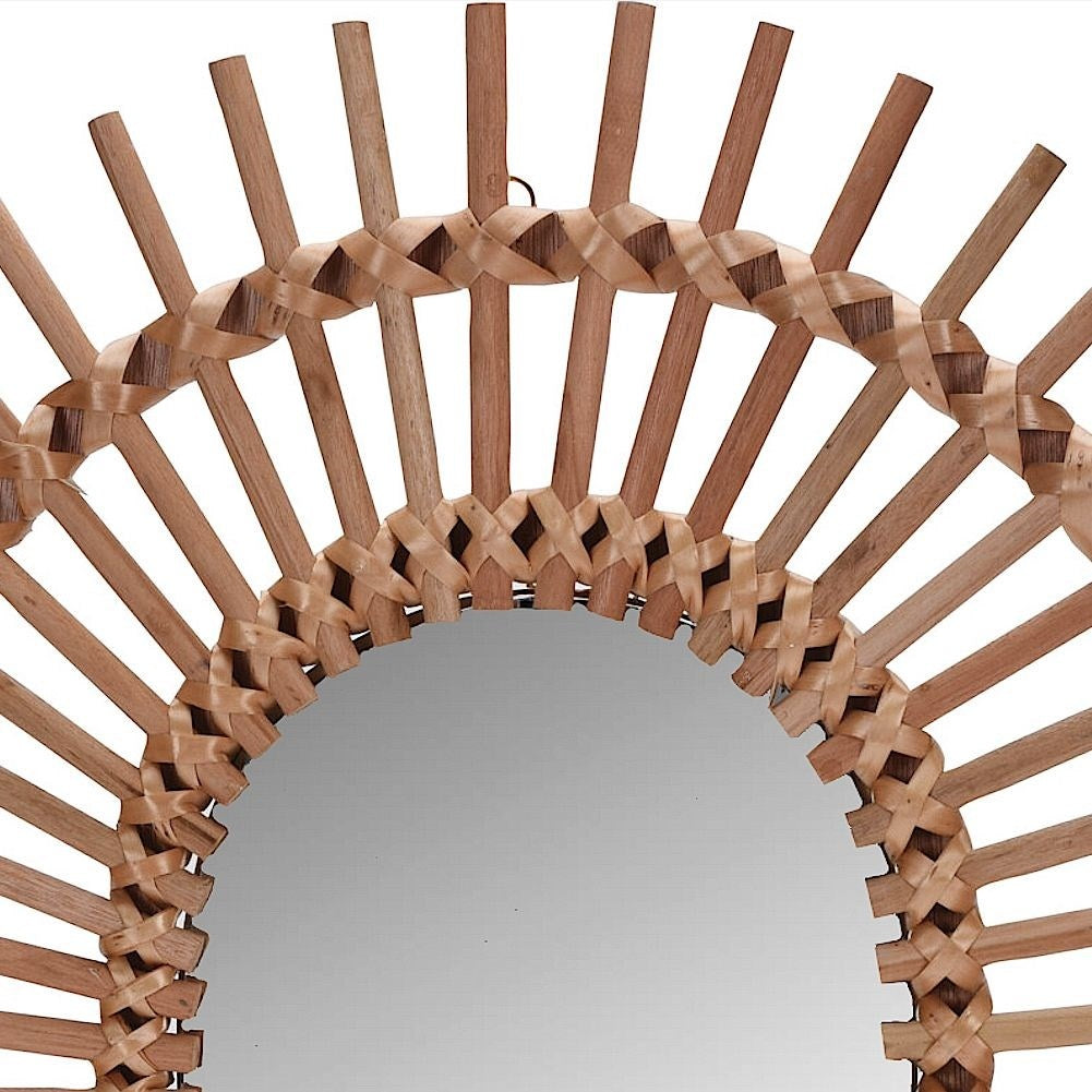 Mirror with Wooden Frame for Boho Style Wall Hanging