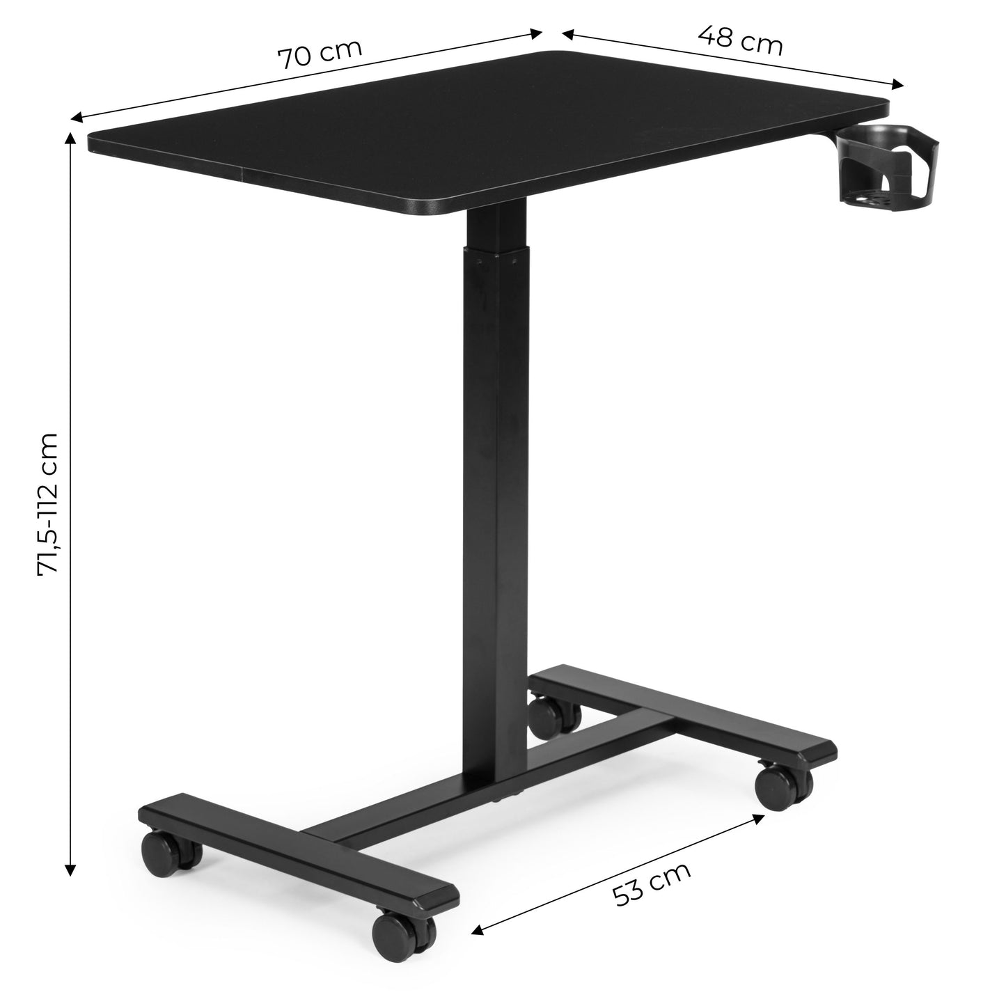 Mobile Adjustable Desk, 70x48 cm, Height 71.5–112 cm