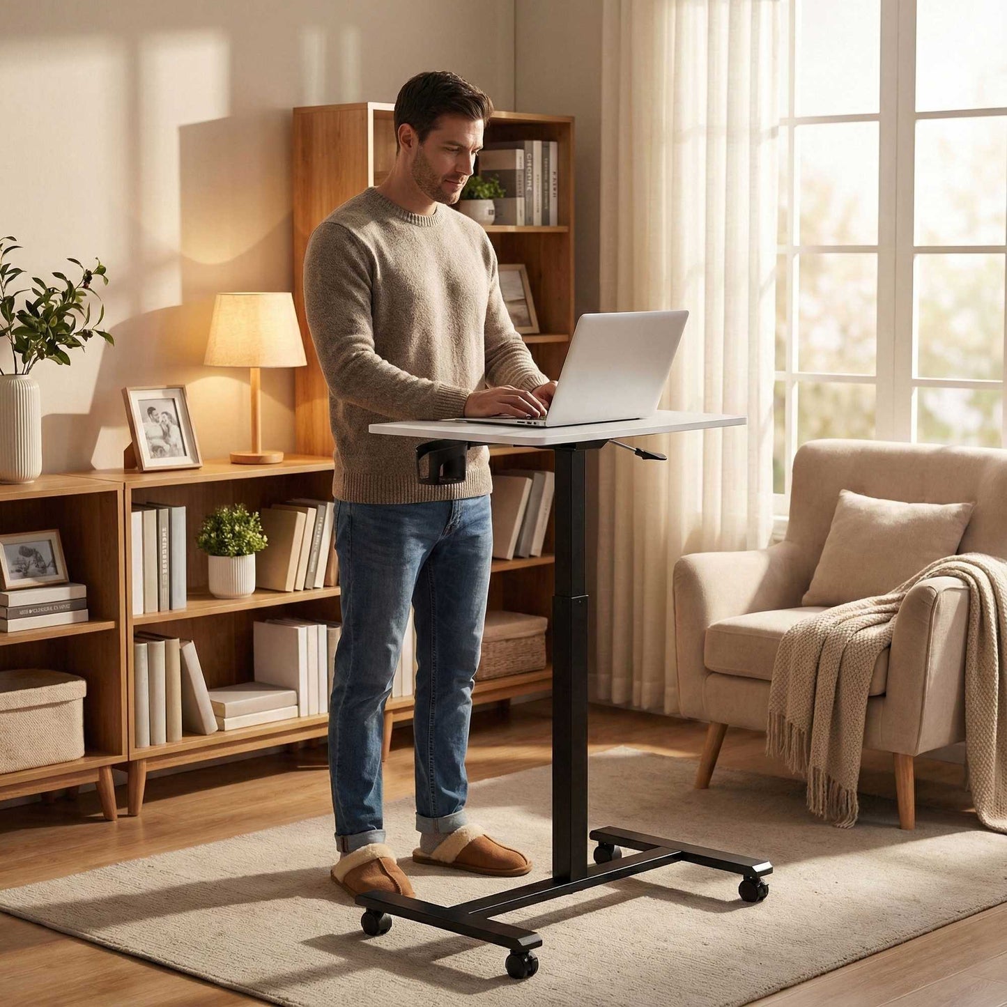 Mobile Adjustable Desk with Pneumatic Lift, 70x48 cm