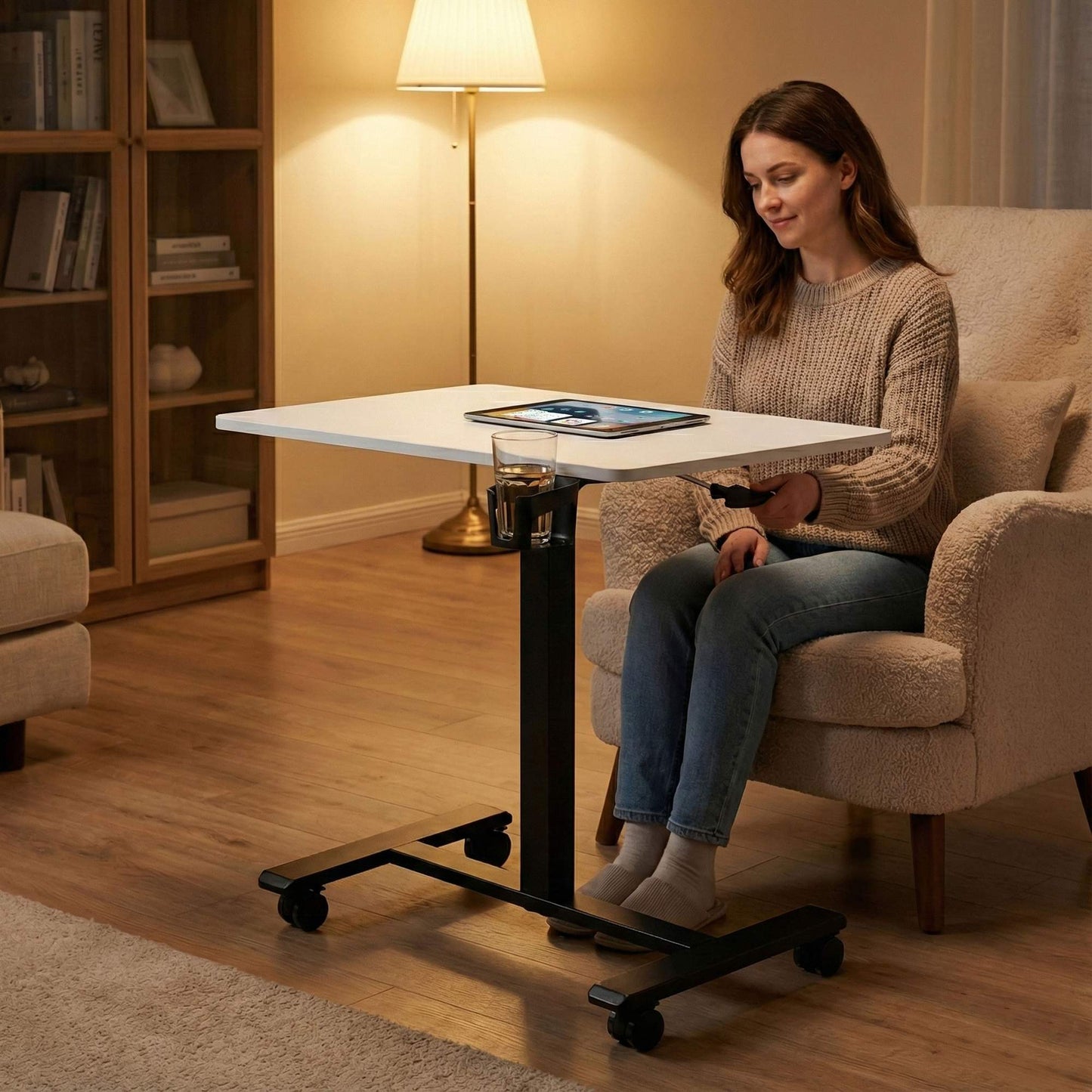 Mobile Adjustable Desk with Pneumatic Lift, 70x48 cm