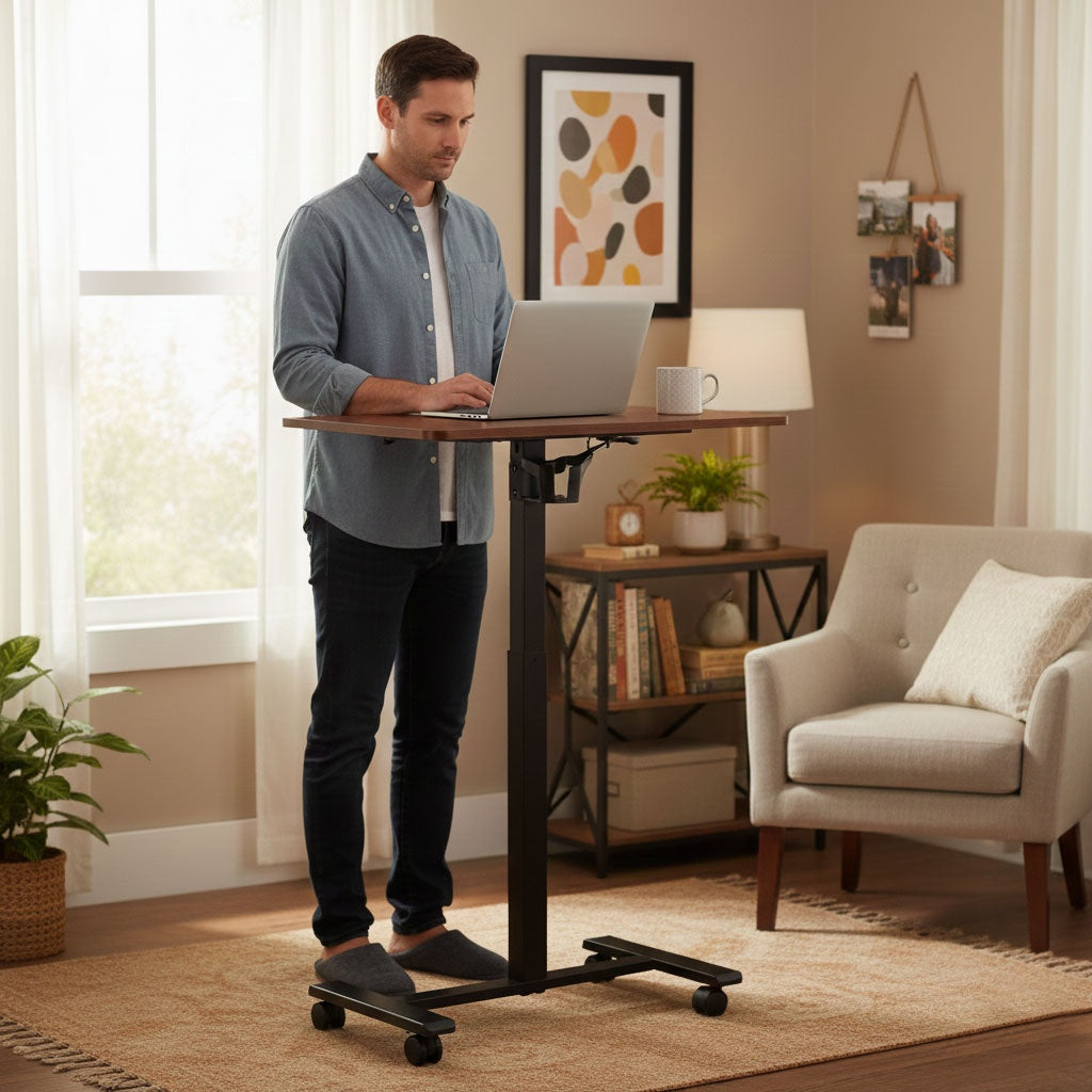 Mobile Adjustable Desk with Pneumatic Lift, 70x48 cm