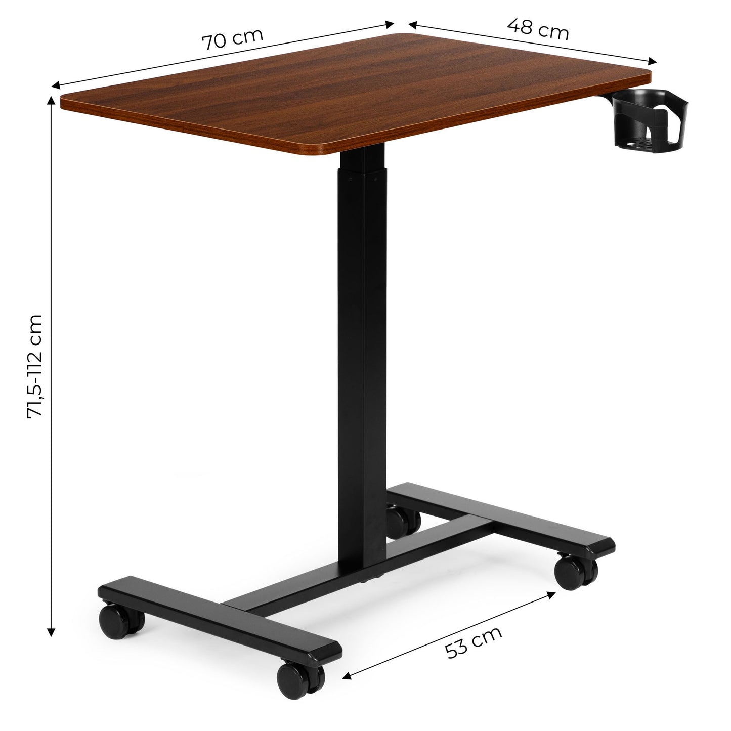 Mobile Adjustable Desk with Pneumatic Lift, 70x48 cm