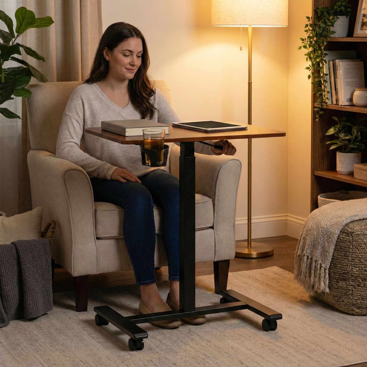 Mobile Adjustable Desk with Pneumatic Lift, 70x48 cm