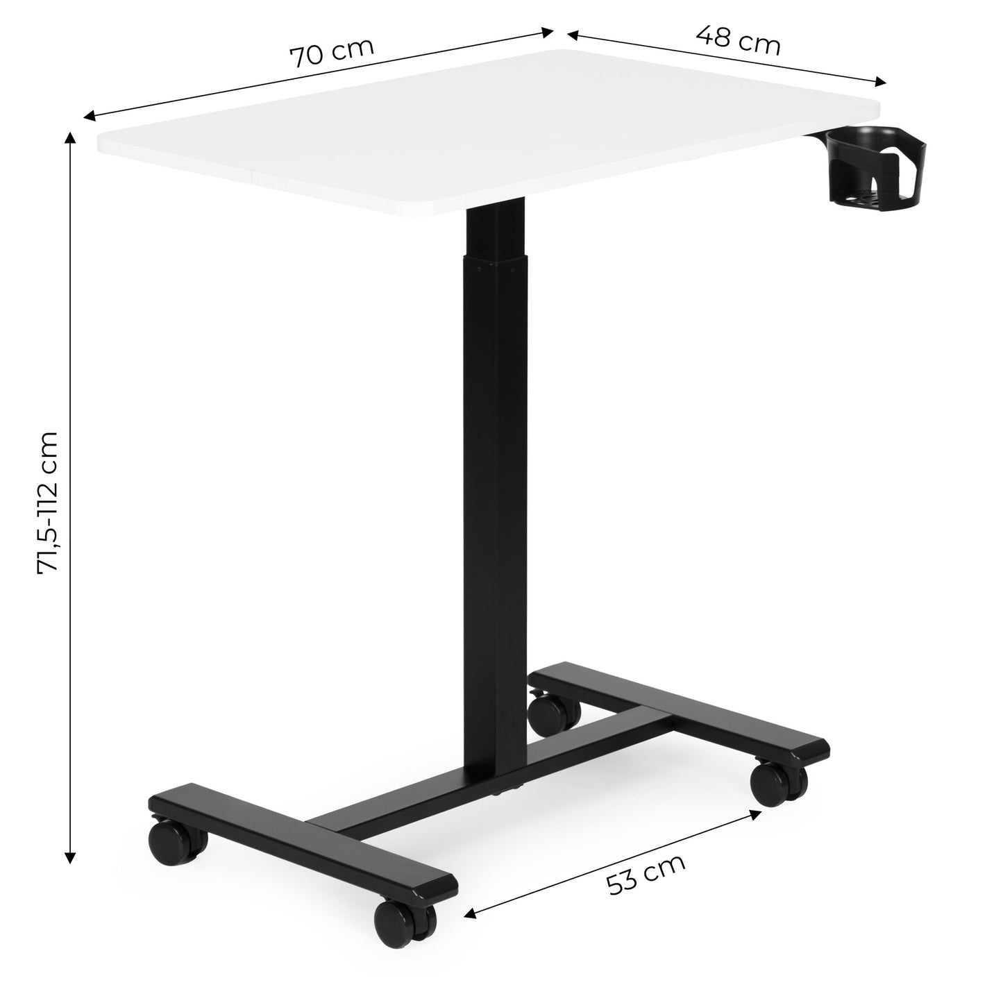 Mobile Adjustable Desk with Pneumatic Lift, 70x48 cm