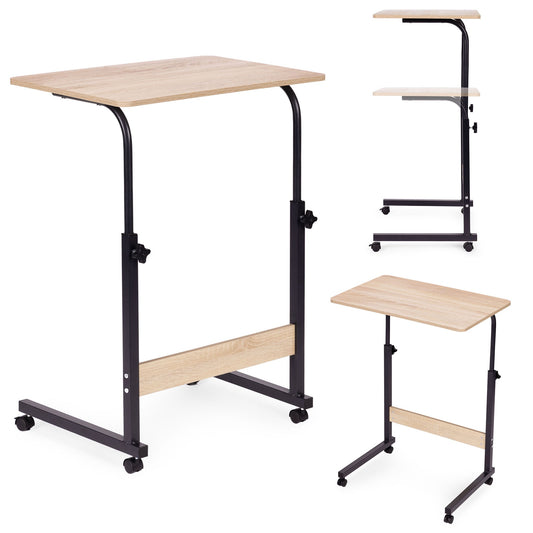 Mobile Laptop Desk Table, Adjustable Height, MDF, Wheels