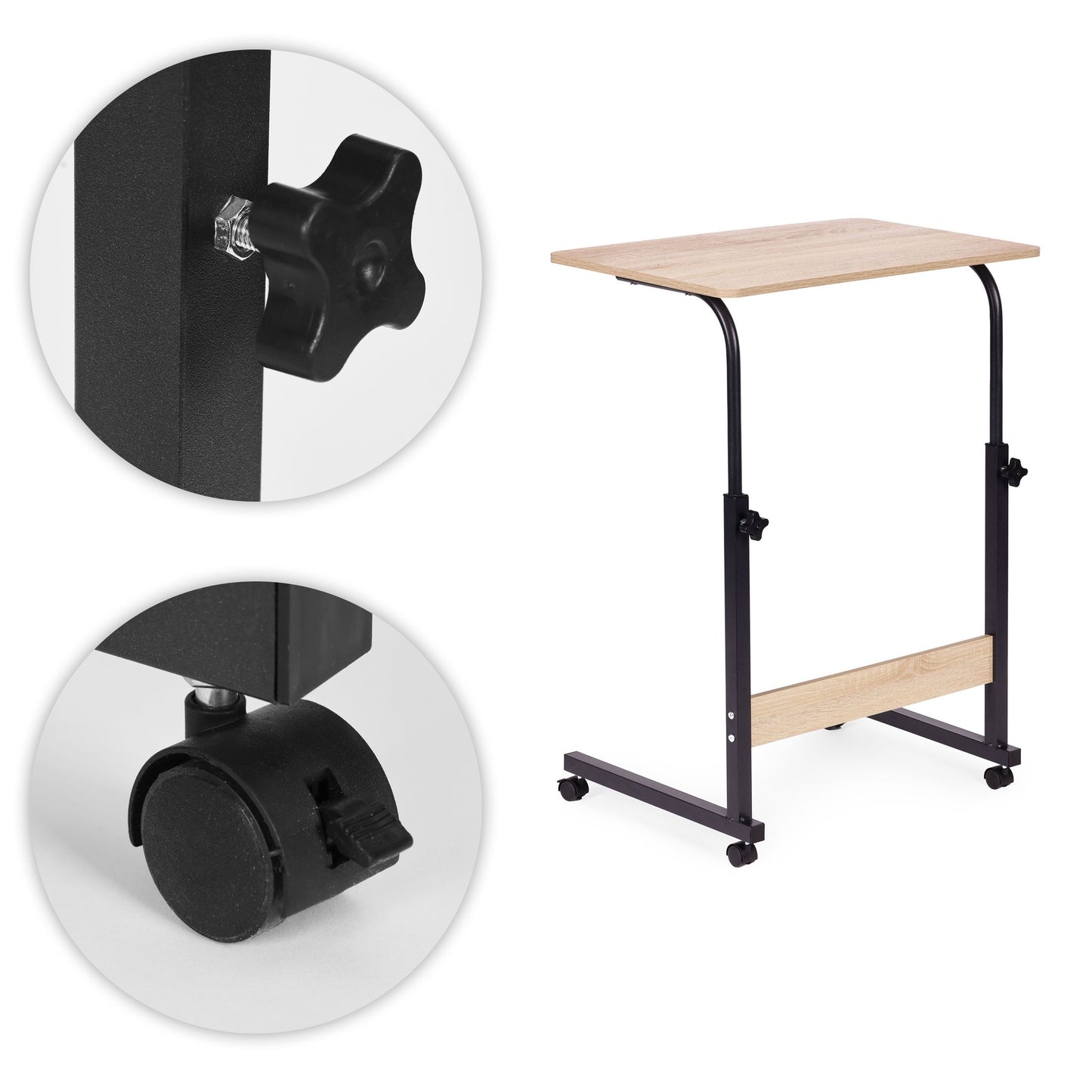 Mobile Laptop Desk Table, Adjustable Height, MDF, Wheels