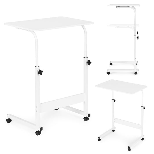 Mobile Laptop Desk Table, Adjustable Height, MDF, White