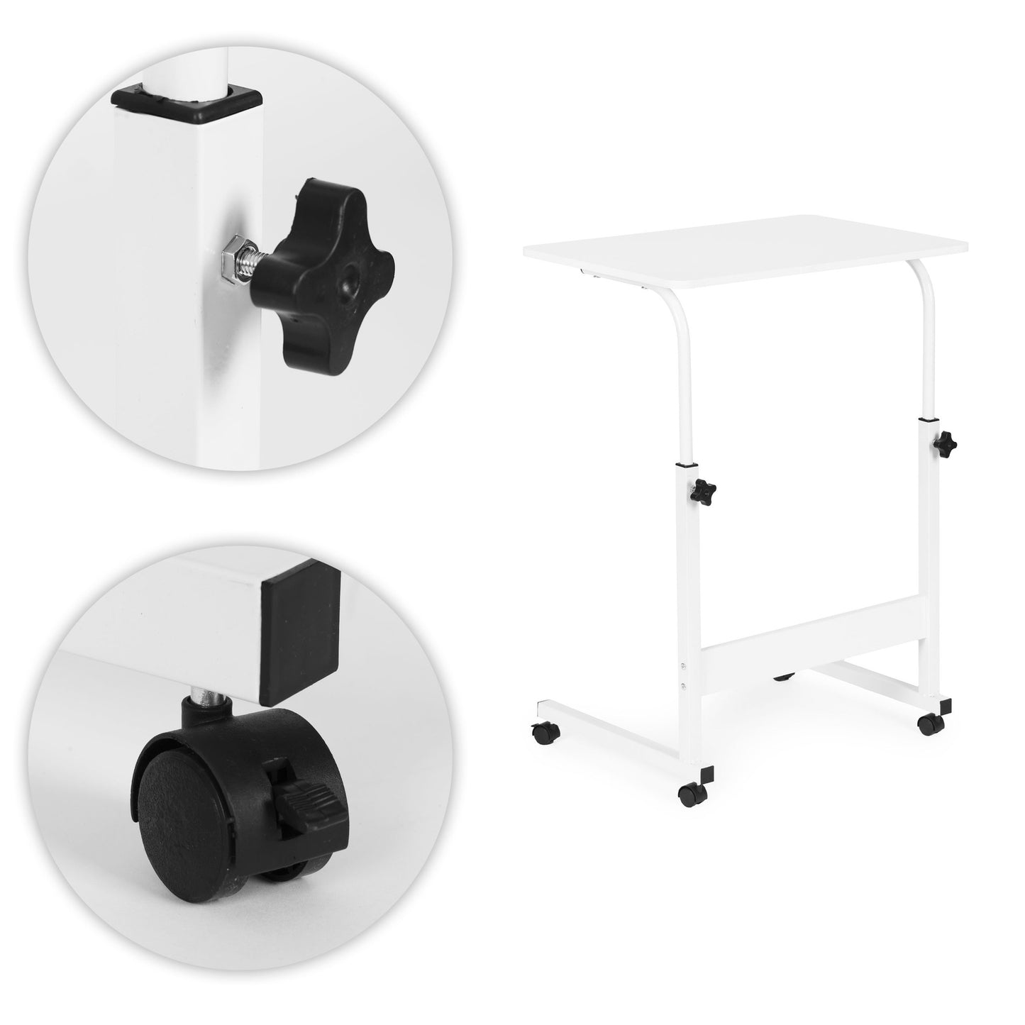 Mobile Laptop Desk Table, Adjustable Height, MDF, White