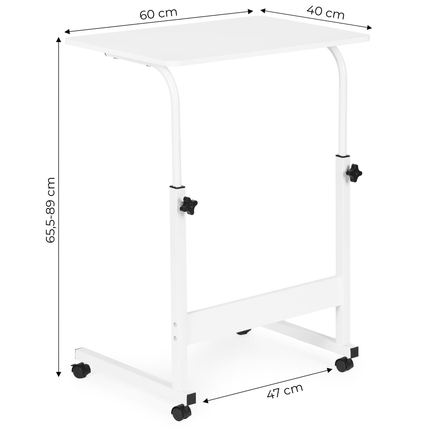 Mobile Laptop Desk Table, Adjustable Height, MDF, White