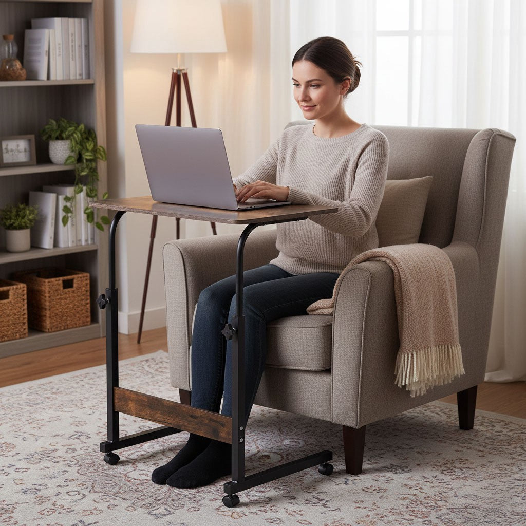 Mobile Laptop Table, Adjustable Height, MDF Top