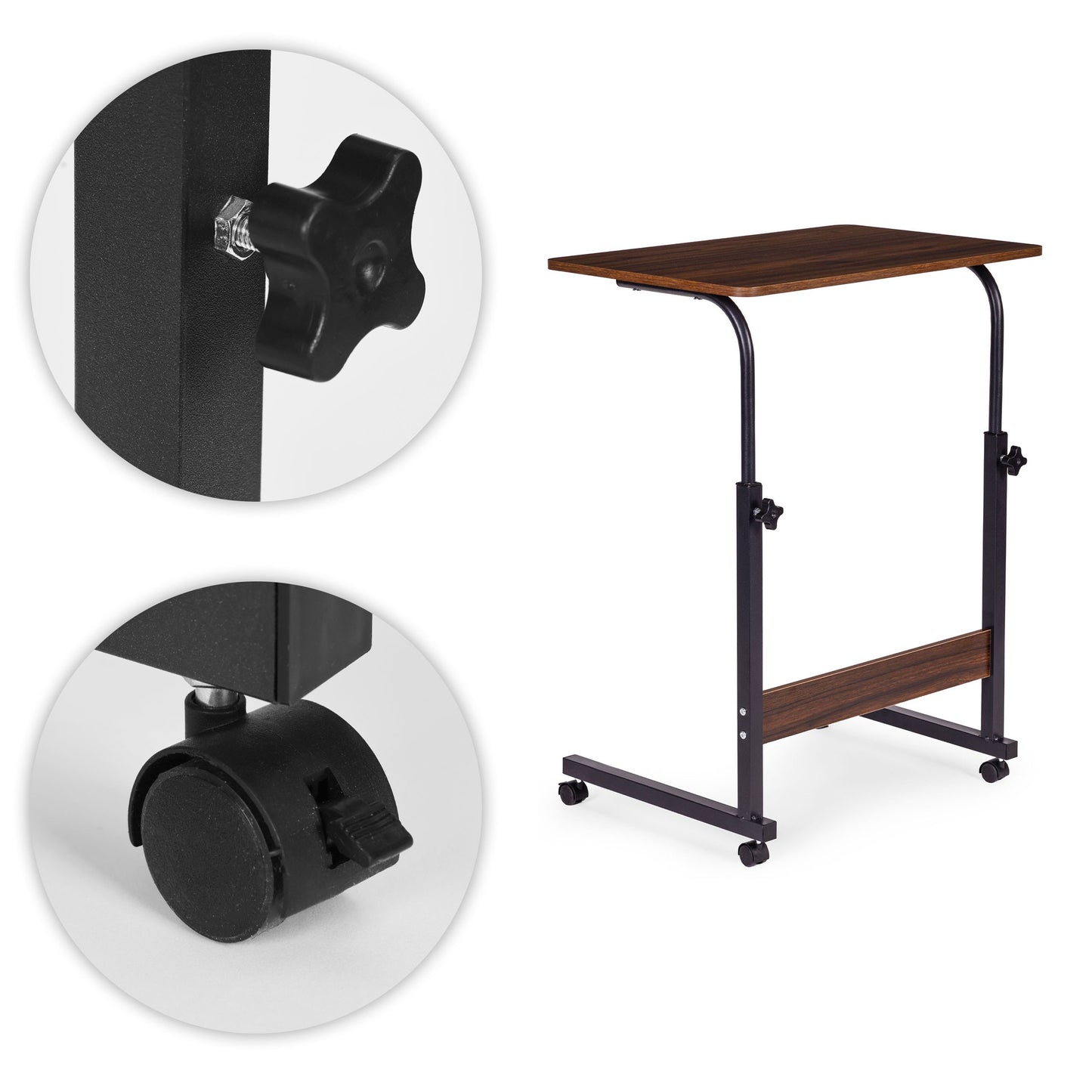 Mobile Laptop Table – Adjustable Height, MDF, Wheels