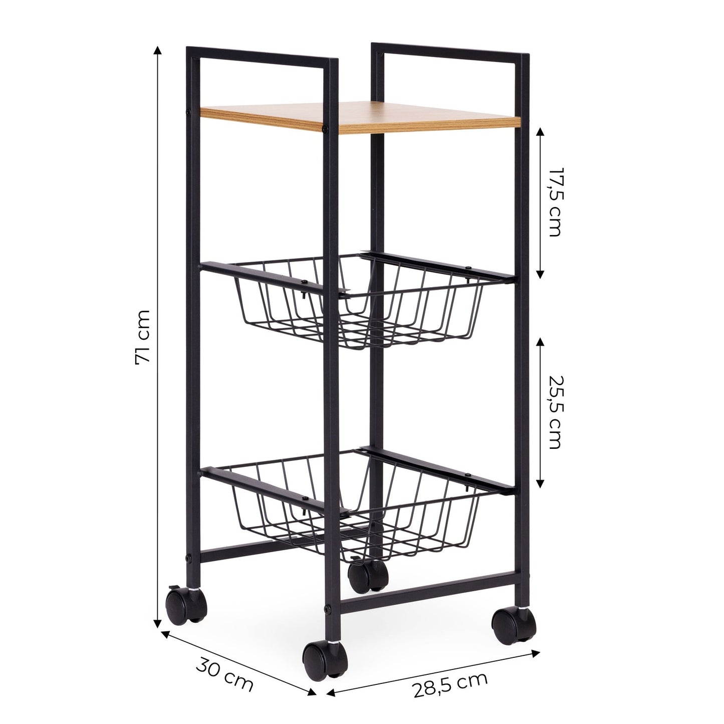 Mobile Shelf Cabinet with 2 Baskets and Shelf Organizer on Wheels ModernHome