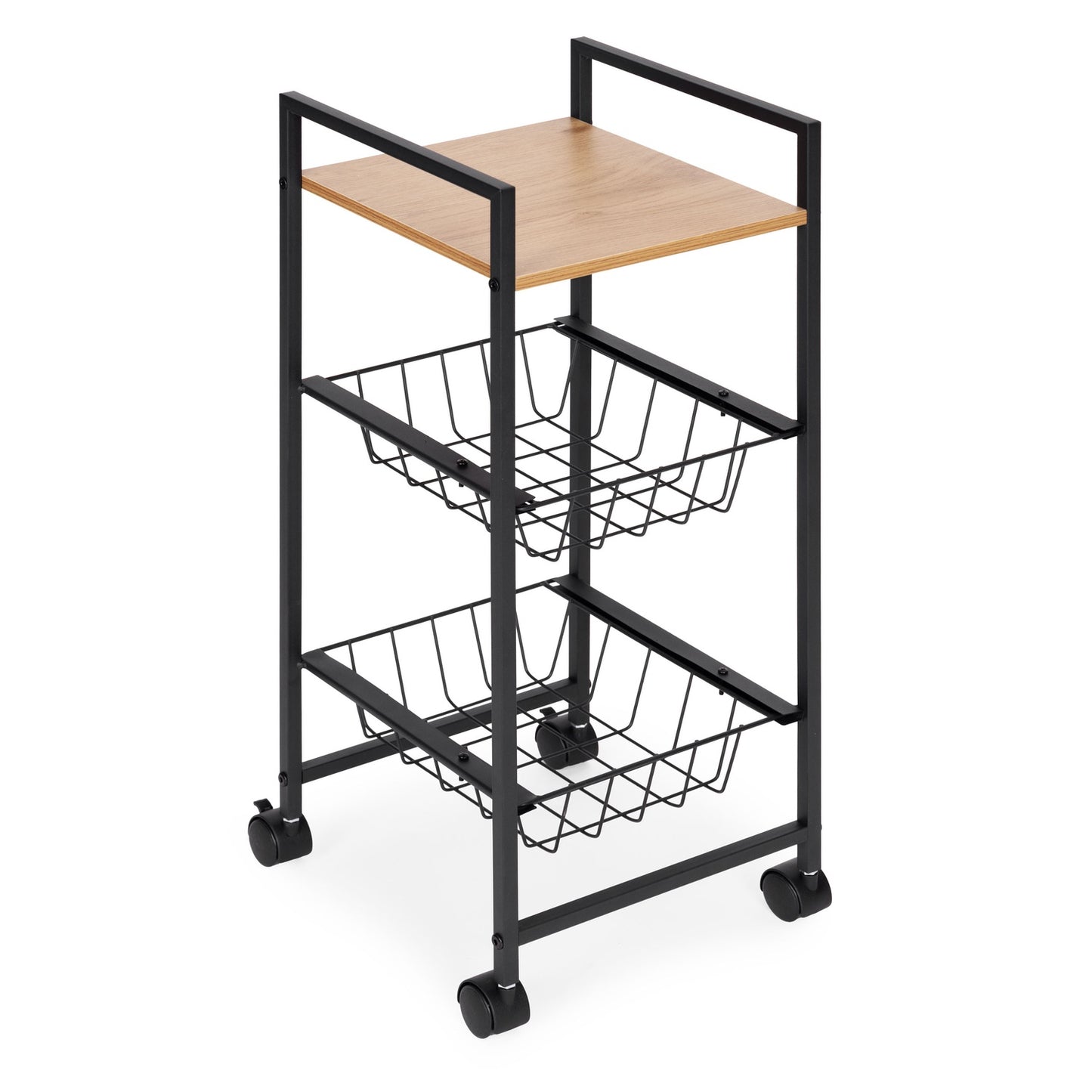 Mobile Shelf Cabinet with 2 Baskets and Shelf Organizer on Wheels ModernHome