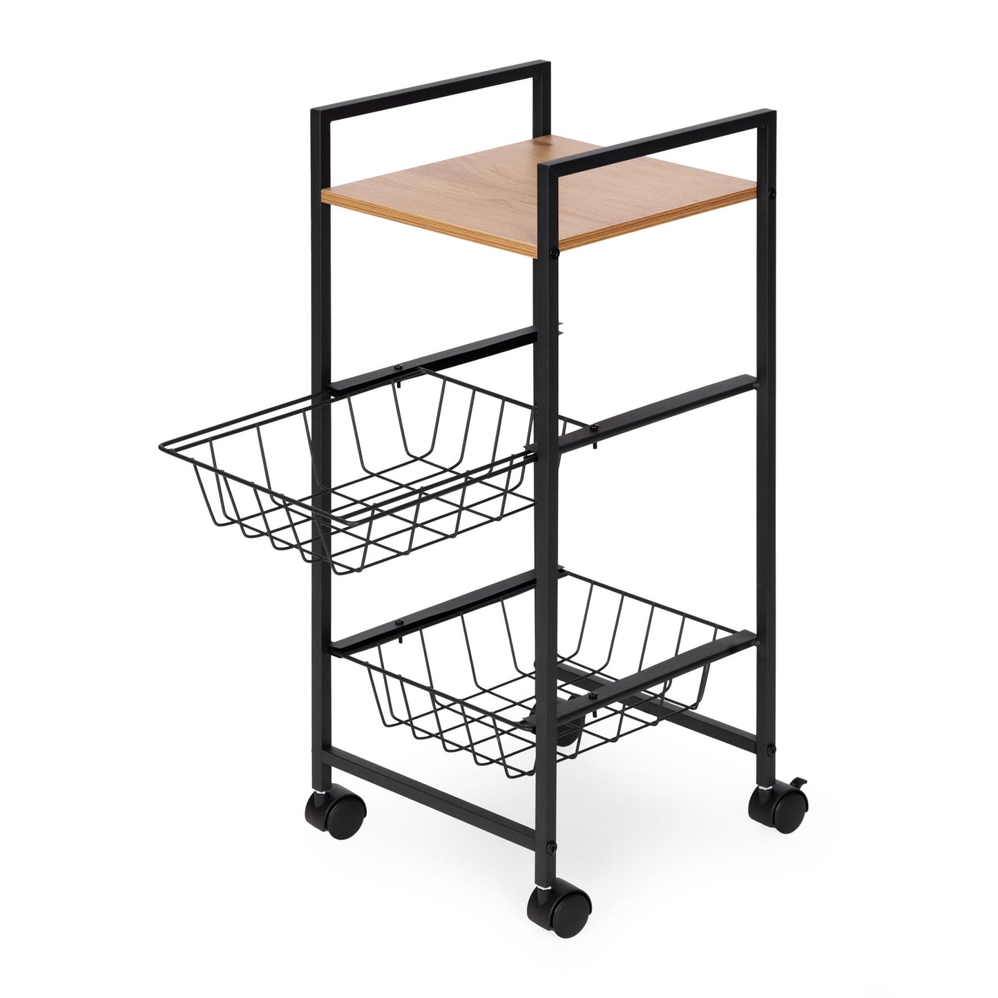 Mobile Shelf Cabinet with 2 Baskets and Shelf Organizer on Wheels ModernHome