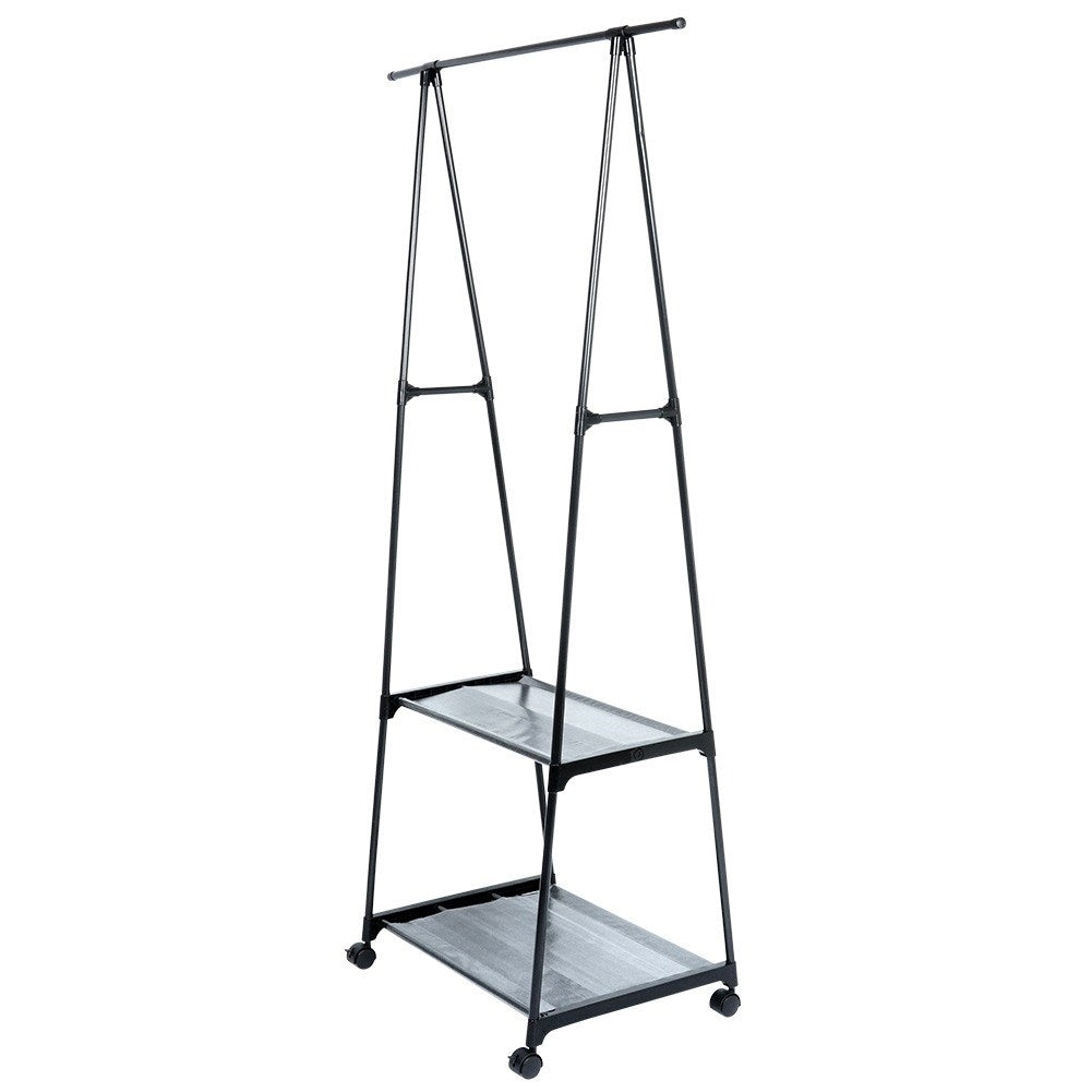 Mobile clothes hanger with shoe shelf and wheels for home and office