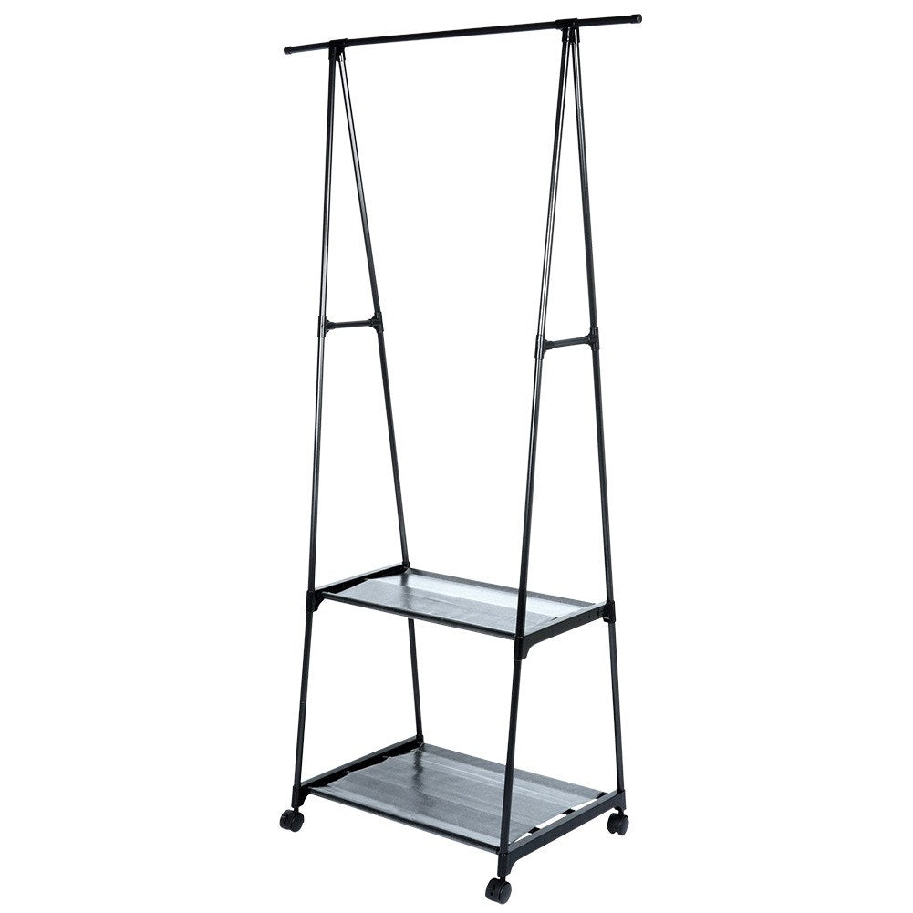 Mobile clothes hanger with shoe shelf and wheels for home and office