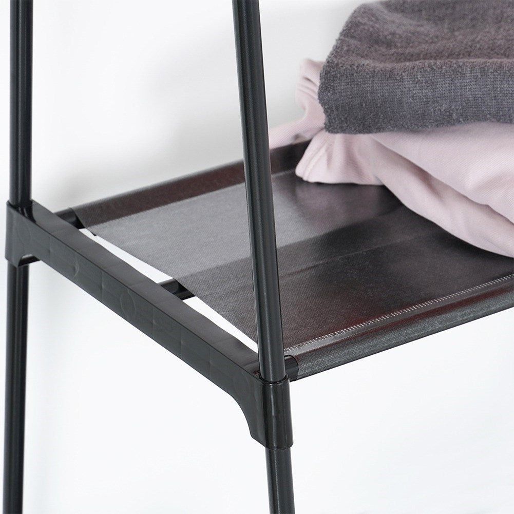 Mobile clothes hanger with shoe shelf and wheels for home and office