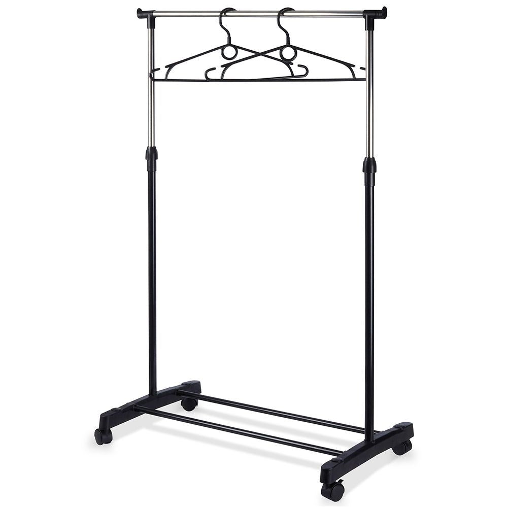 Mobile coat hanger with wheels and shoe shelf