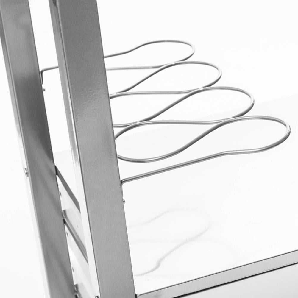 Mobile kitchen trolley with metal bench, drawers, shelf and bottle holder