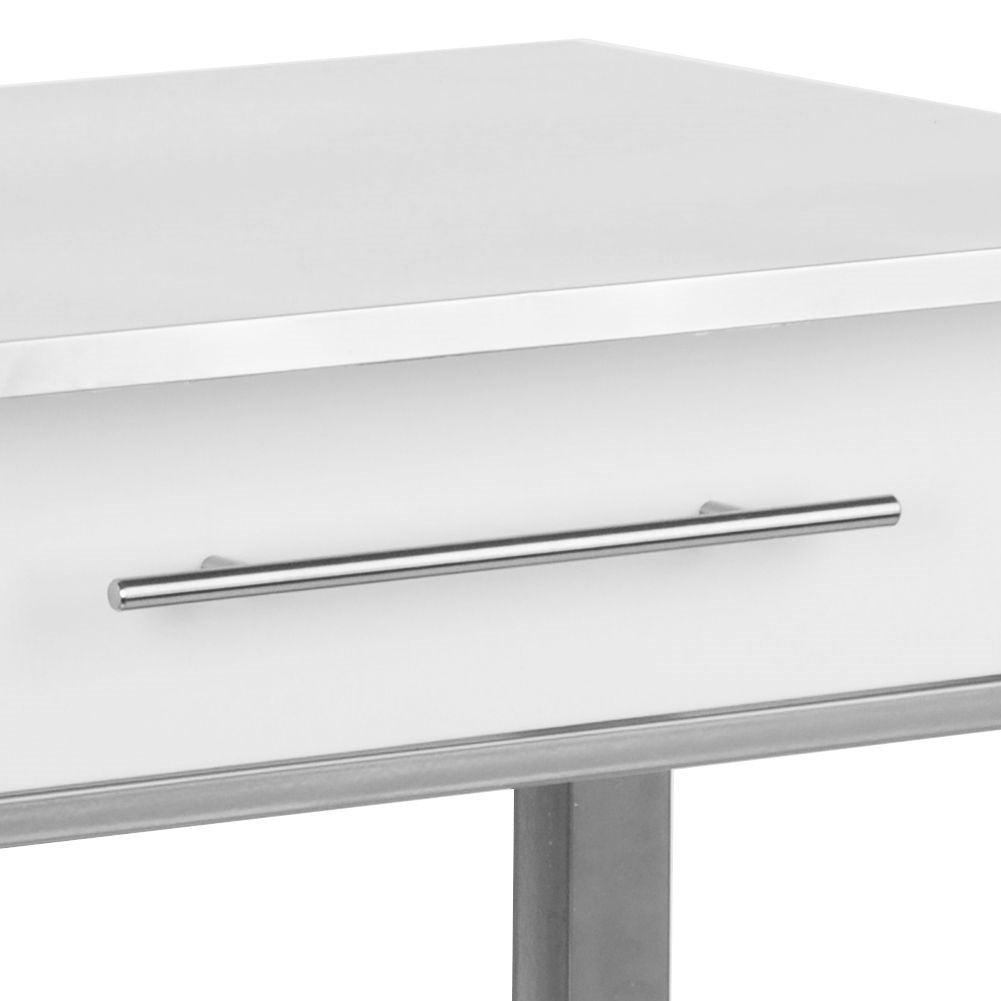 Mobile kitchen trolley with metal bench, drawers, shelf and bottle holder