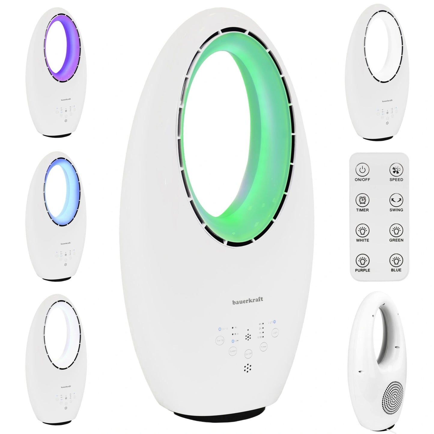 Modern Bladeless Standing Floor Fan 60W – 3 Modes, Remote Control, Timer, LED Lighting