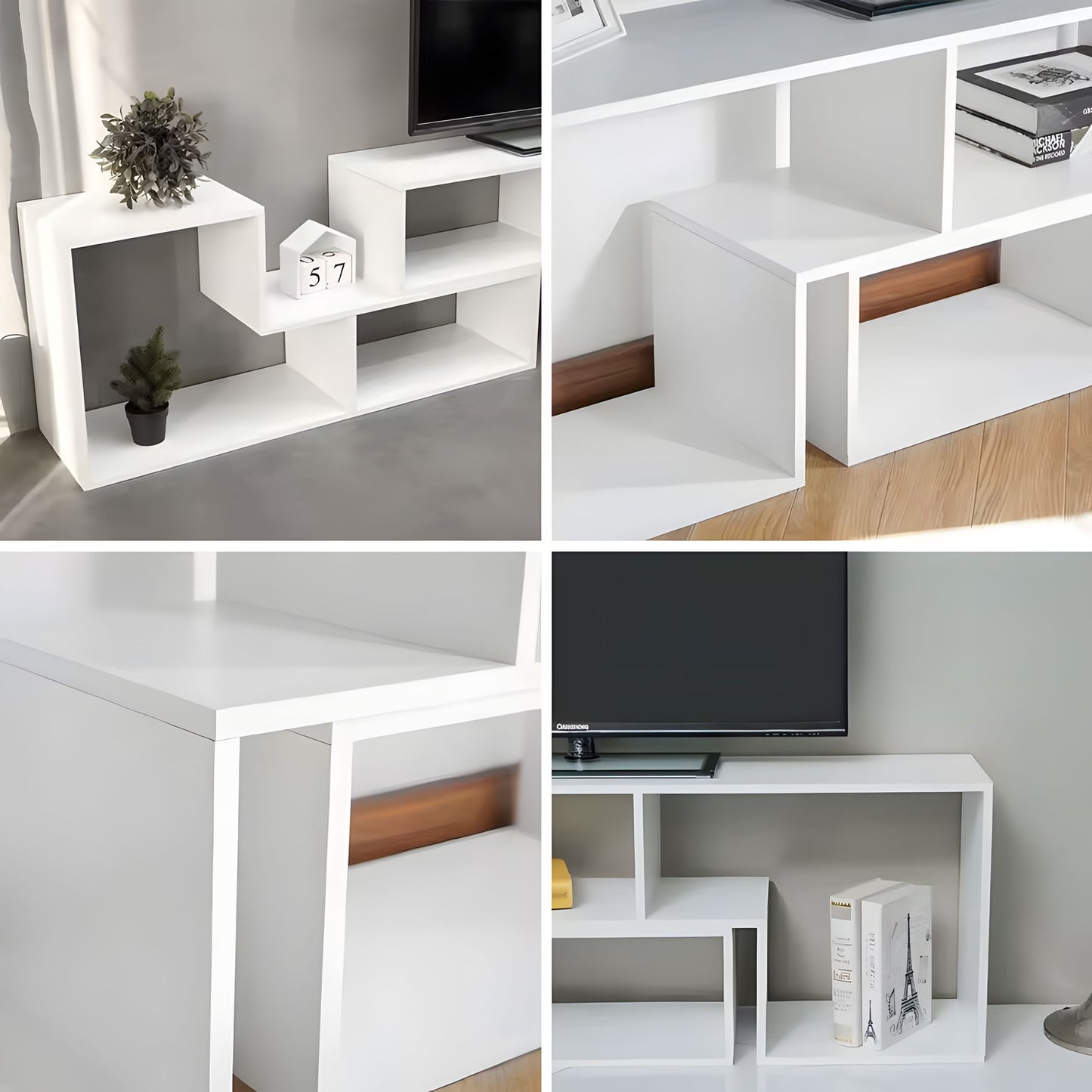 Modern Modular Geometric Bookshelf – Cabinet with 4 Shelves ModernHome