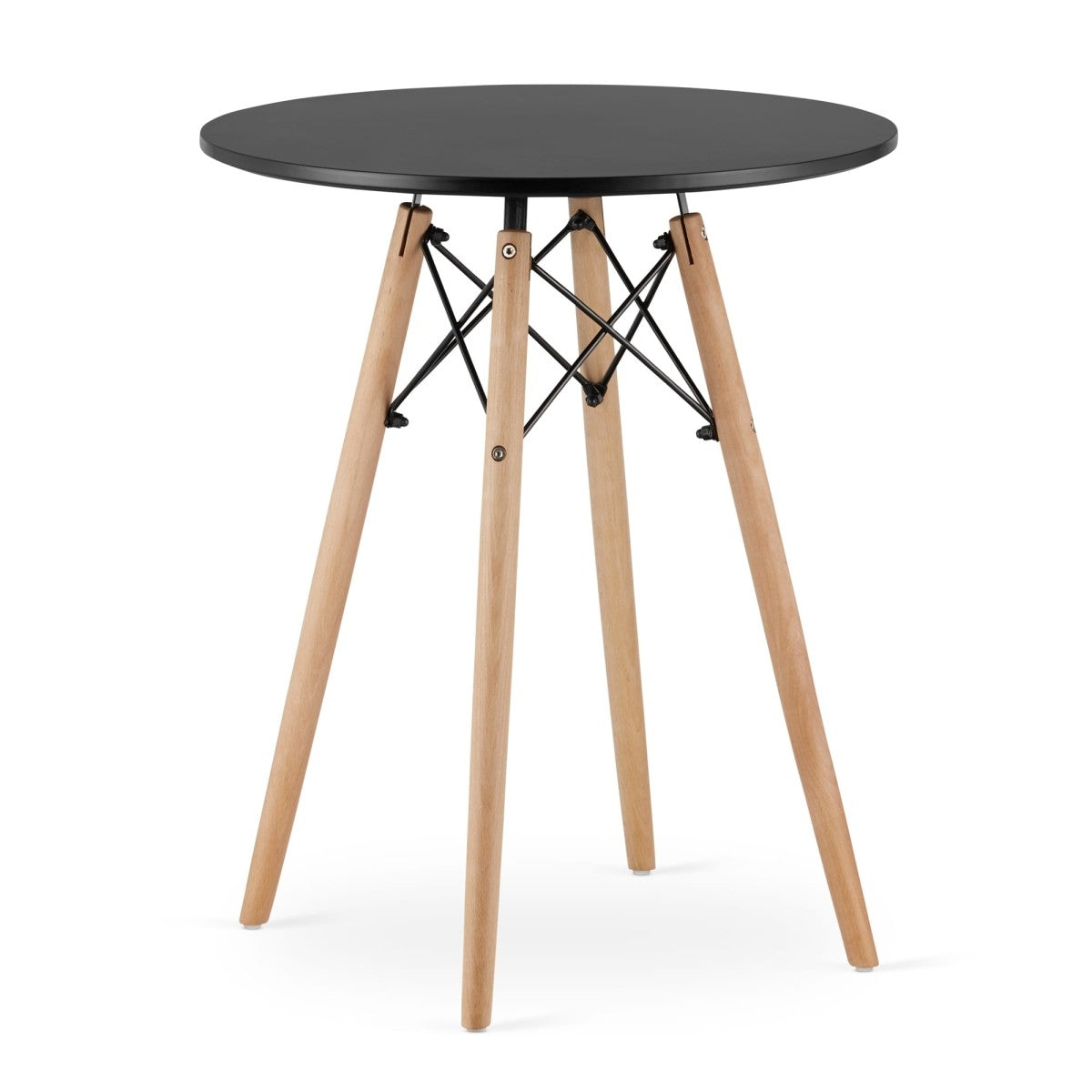 Modern Scandinavian coffee table, black round top, 60 cm