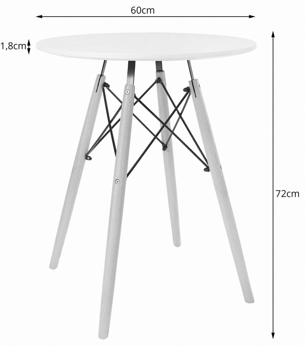 Modern Scandinavian coffee table, black round top, 60 cm