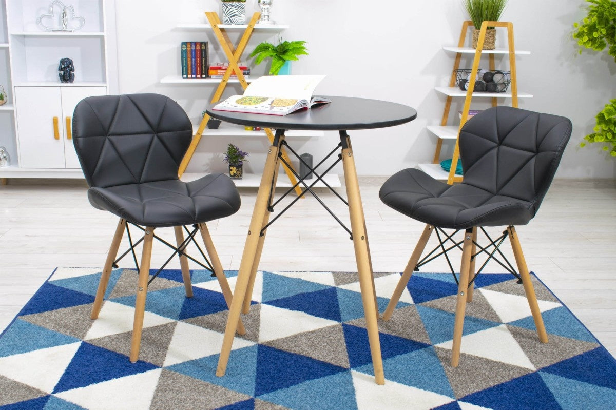 Modern Scandinavian coffee table, black round top, 60 cm